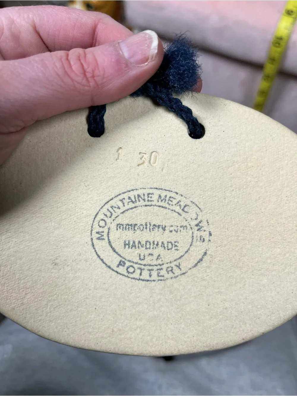 Ceramic Oval Wall Plaques with Blue Text and Leaf Accents stoneware